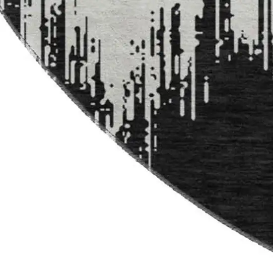 8' Black And Ivory Chevron Washable Round Rug With UV Protection Photo 3