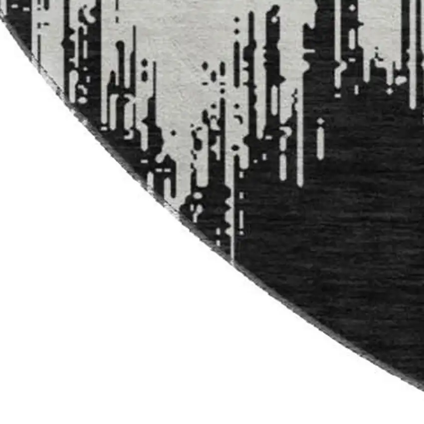 8' Black And Ivory Chevron Washable Round Rug With UV Protection Photo 3