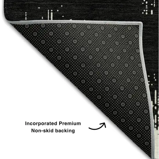 8' Black And Ivory Chevron Washable Round Rug With UV Protection Photo 6