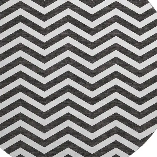 8' Black And Ivory Chevron Washable Round Rug With UV Protection Photo 3