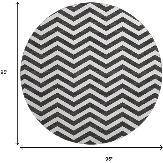 8' Black And Ivory Chevron Washable Round Rug With UV Protection Photo 3