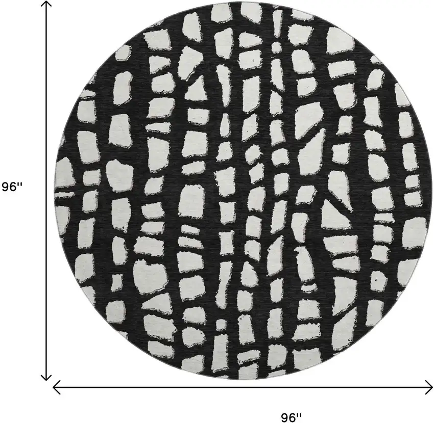 8' Black And Ivory Cobblestone Washable Round Rug With UV Protection Photo 3