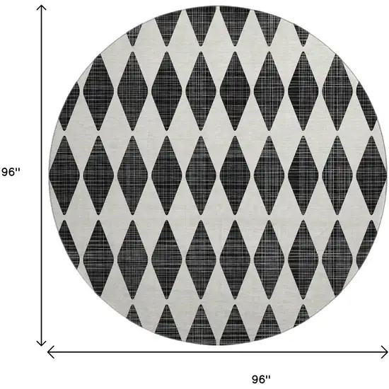 8' Black And Ivory Diamond Washable Round Rug With UV Protection Photo 3