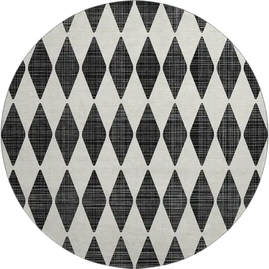 8' Black And Ivory Diamond Washable Round Rug With UV Protection Photo 1