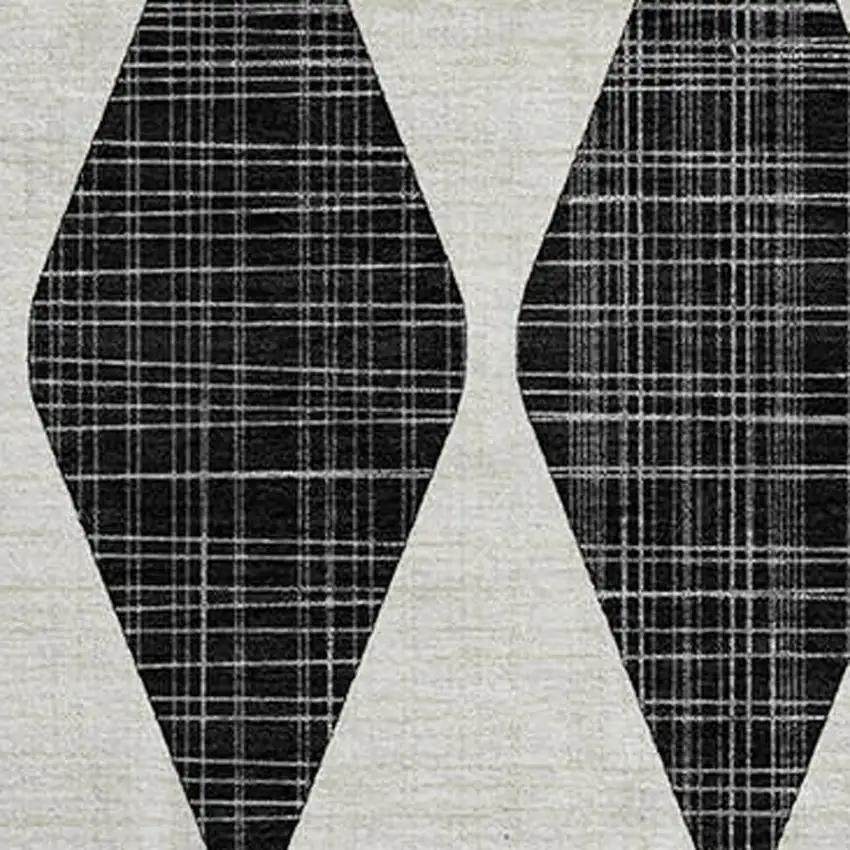 8' Black And Ivory Diamond Washable Round Rug With UV Protection Photo 3