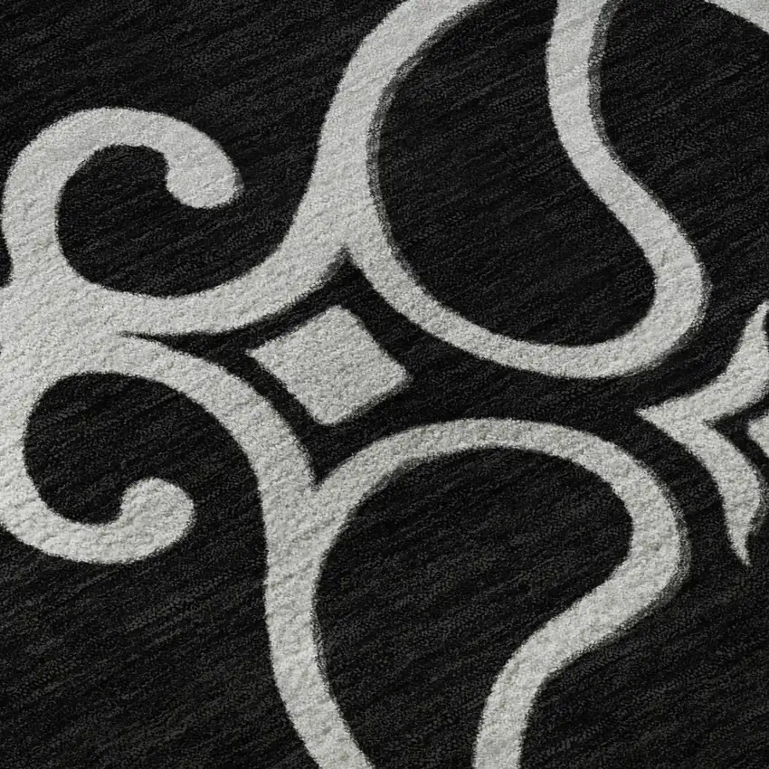 8' Black And Ivory Floral Medallion Washable Round Rug With UV Protection Photo 9