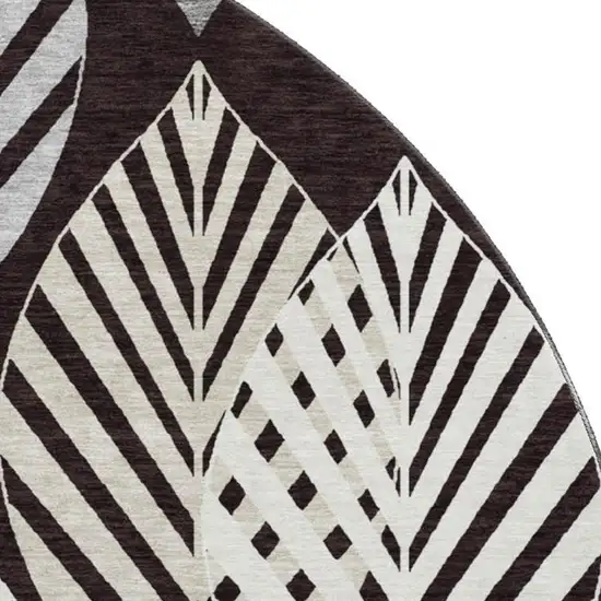 8' Black And Ivory Floral Washable Round Rug With UV Protection Photo 4