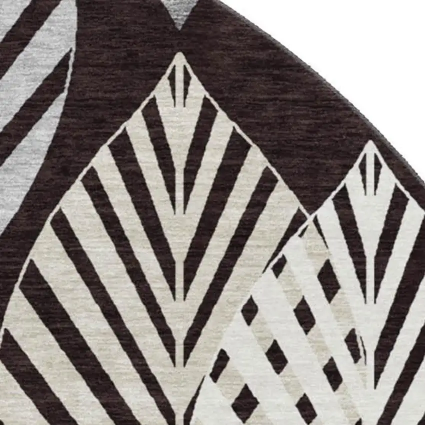 8' Black And Ivory Floral Washable Round Rug With UV Protection Photo 3