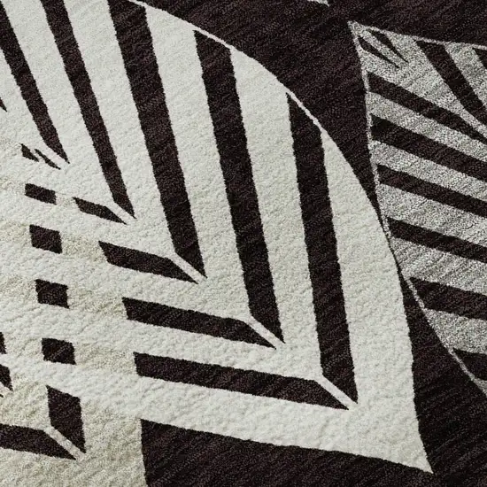 8' Black And Ivory Floral Washable Round Rug With UV Protection Photo 9