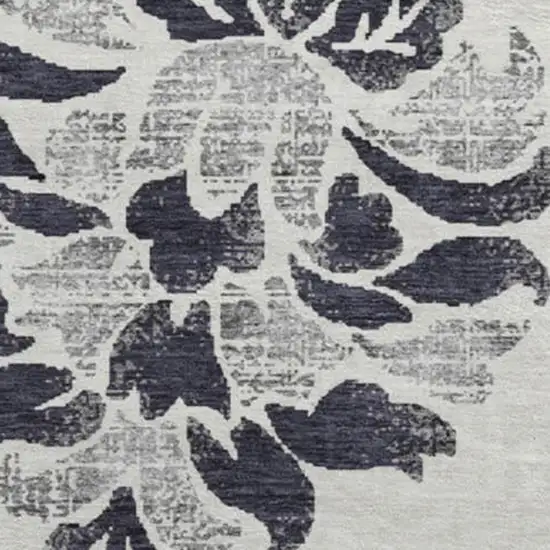 8' Black And Ivory Floral Washable Round Rug With UV Protection Photo 3