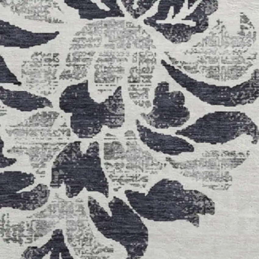 8' Black And Ivory Floral Washable Round Rug With UV Protection Photo 3