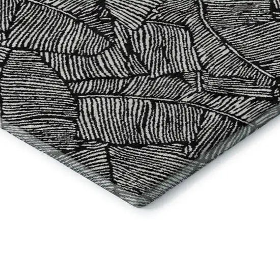 8' Black And Ivory Floral Washable Round Rug With UV Protection Photo 7