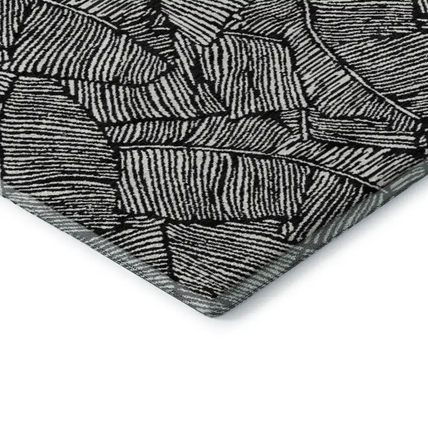 8' Black And Ivory Floral Washable Round Rug With UV Protection Photo 7