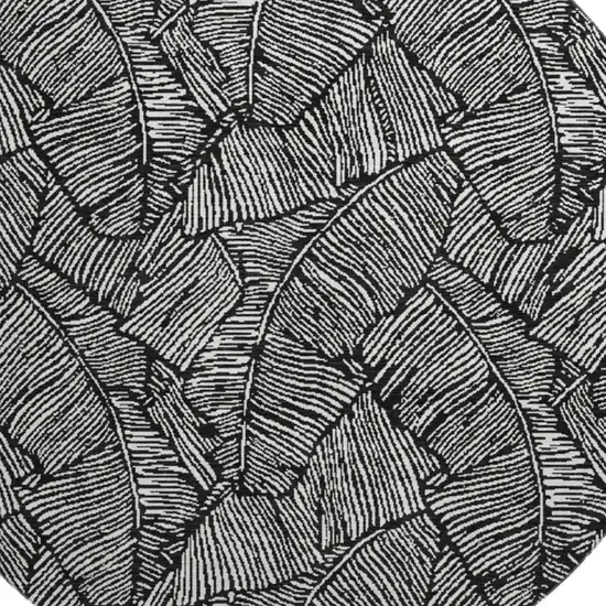 8' Black And Ivory Floral Washable Round Rug With UV Protection Photo 3