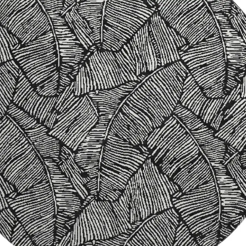 8' Black And Ivory Floral Washable Round Rug With UV Protection Photo 3