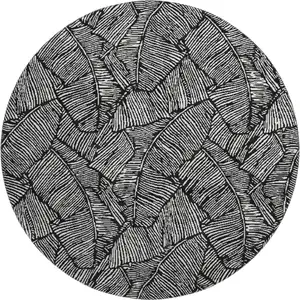 Photo of 8' Black And Ivory Floral Washable Round Rug With UV Protection