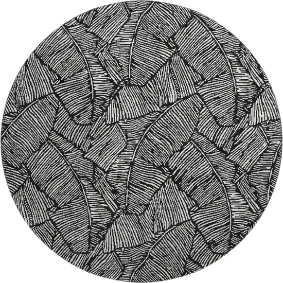 8' Black And Ivory Floral Washable Round Rug With UV Protection Photo 1