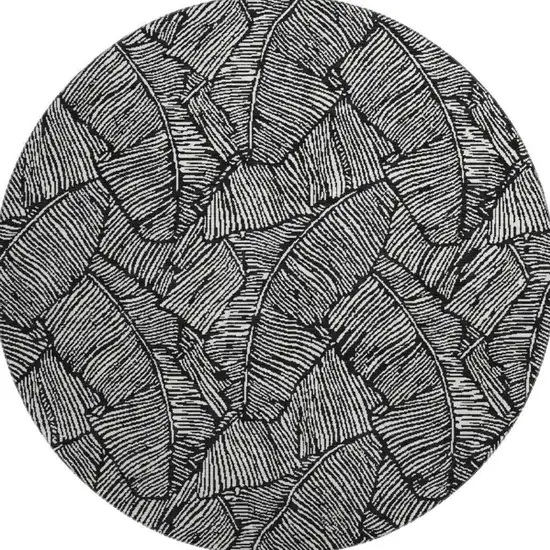 8' Black And Ivory Floral Washable Round Rug With UV Protection Photo 4