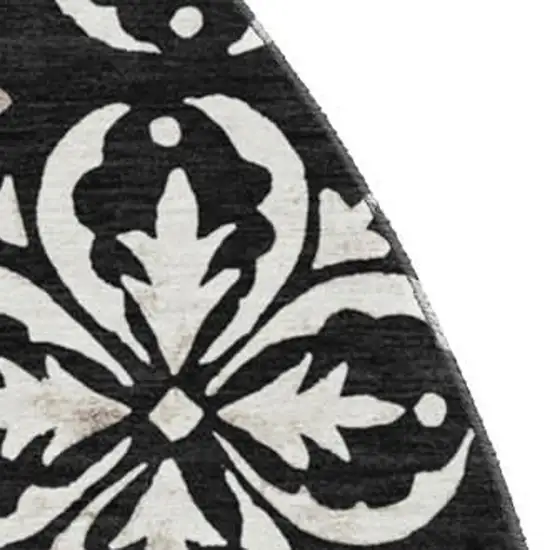 8' Black And Ivory Floral Washable Round Rug With UV Protection Photo 2