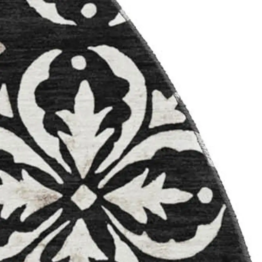 8' Black And Ivory Floral Washable Round Rug With UV Protection Photo 2