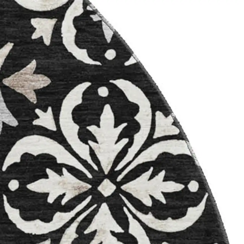 8' Black And Ivory Floral Washable Round Rug With UV Protection Photo 3