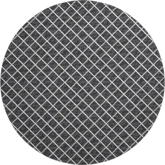 8' Black And Ivory Geometric Washable Round Rug With UV Protection Photo 2