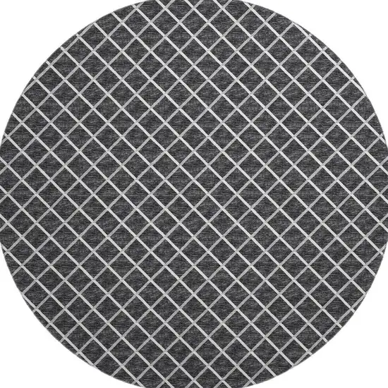 8' Black And Ivory Geometric Washable Round Rug With UV Protection Photo 4