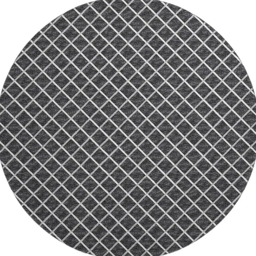 8' Black And Ivory Geometric Washable Round Rug With UV Protection Photo 4