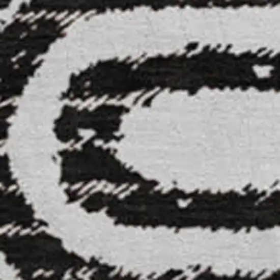 8' Black And Ivory Geometric Washable Round Rug With UV Protection Photo 3