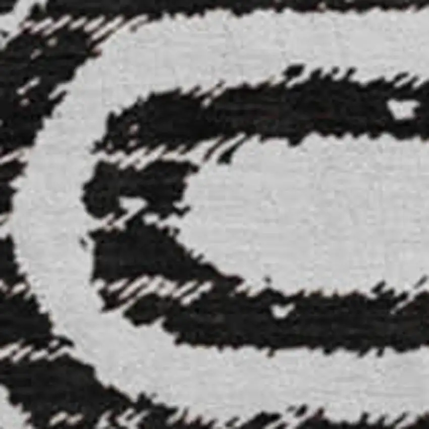 8' Black And Ivory Geometric Washable Round Rug With UV Protection Photo 3