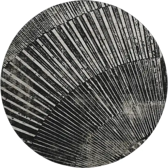 8' Black And Ivory Geometric Washable Round Rug With UV Protection Photo 1