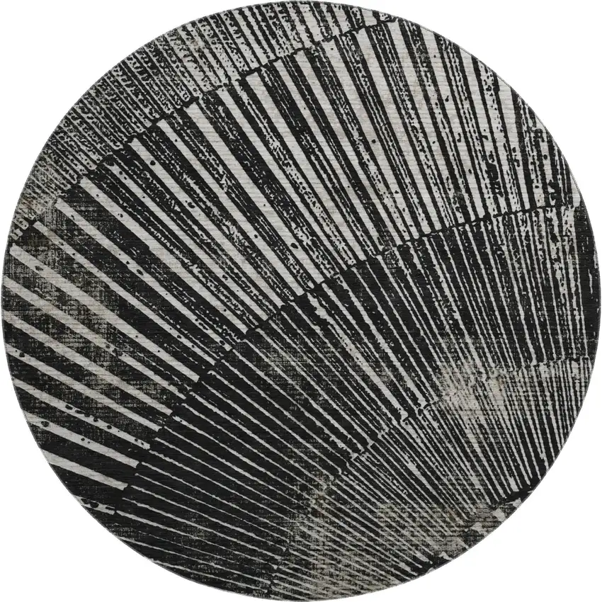 8' Black And Ivory Geometric Washable Round Rug With UV Protection Photo 1