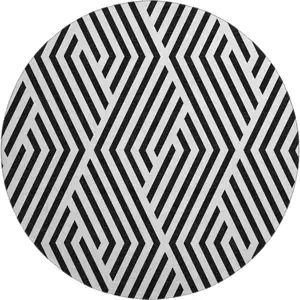 Photo of 8' Black And Ivory Geometric Washable Round Rug With UV Protection