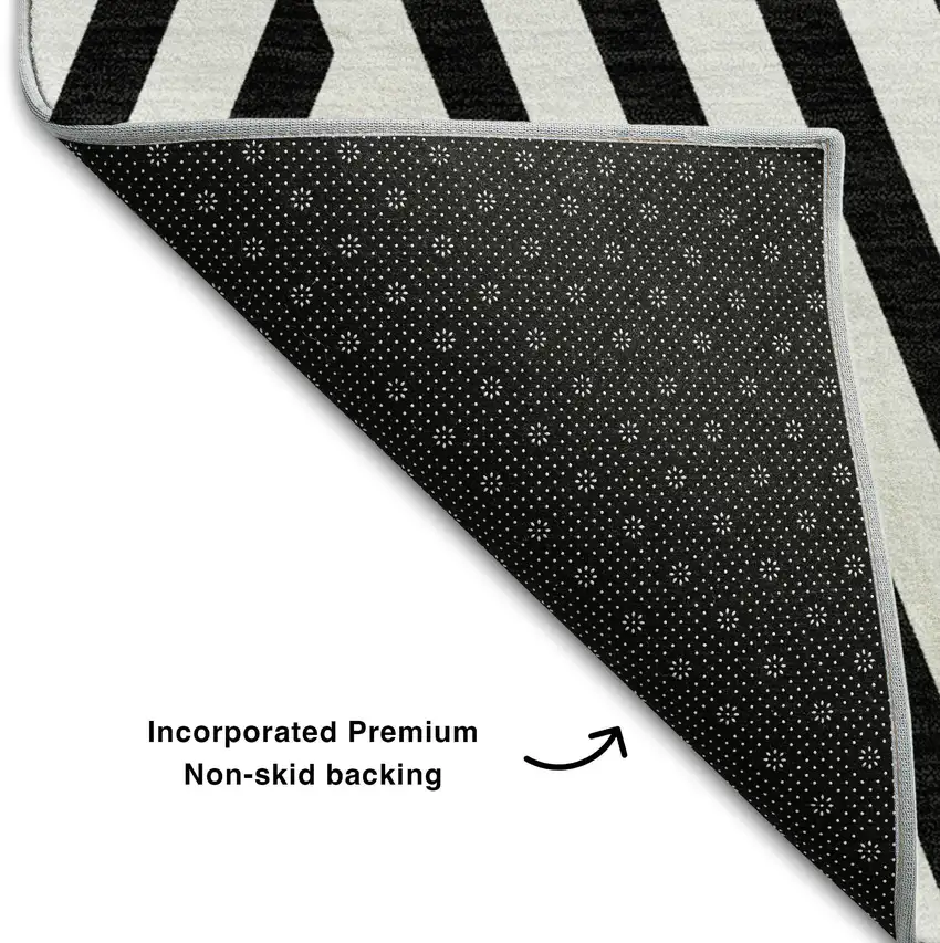 8' Black And Ivory Geometric Washable Round Rug With UV Protection Photo 6