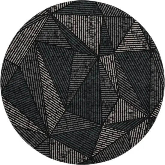8' Black And Ivory Geometric Washable Round Rug With UV Protection Photo 1