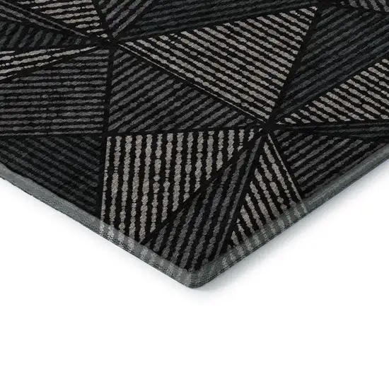 8' Black And Ivory Geometric Washable Round Rug With UV Protection Photo 7