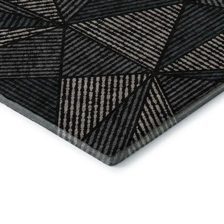 8' Black And Ivory Geometric Washable Round Rug With UV Protection Photo 7