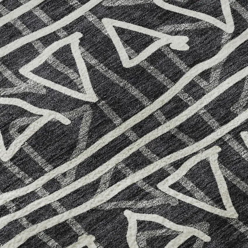 8' Black And Ivory Geometric Washable Round Rug With UV Protection Photo 9