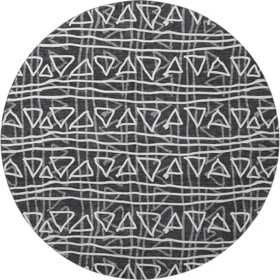 8' Black And Ivory Geometric Washable Round Rug With UV Protection Photo 4