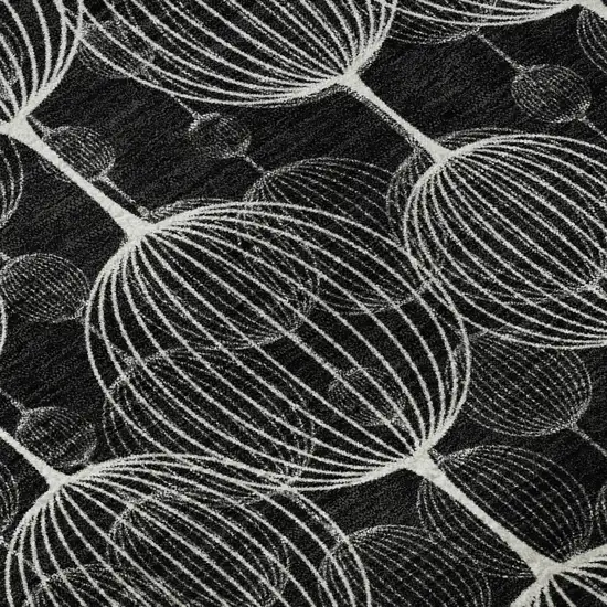 8' Black And Ivory Geometric Washable Round Rug With UV Protection Photo 9