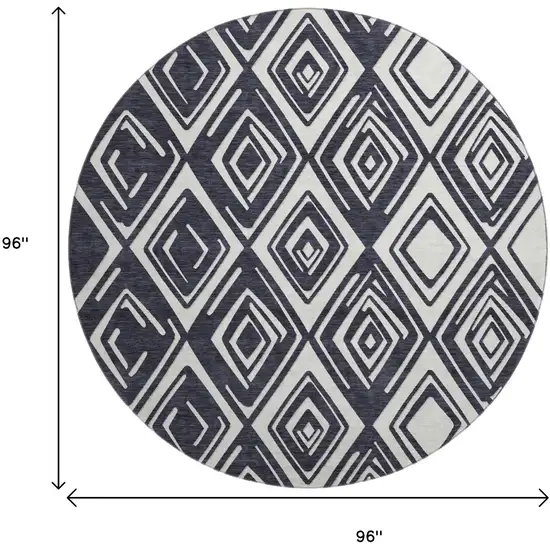 8' Black And Ivory Geometric Washable Round Rug With UV Protection Photo 3