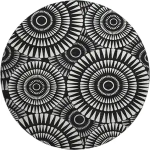 Photo of 8' Black And Ivory Geometric Washable Round Rug With UV Protection