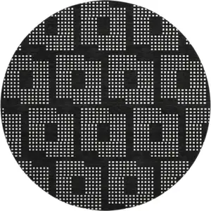 Photo of 8' Black And Ivory Geometric Washable Round Rug With UV Protection