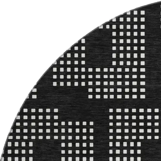 8' Black And Ivory Geometric Washable Round Rug With UV Protection Photo 3
