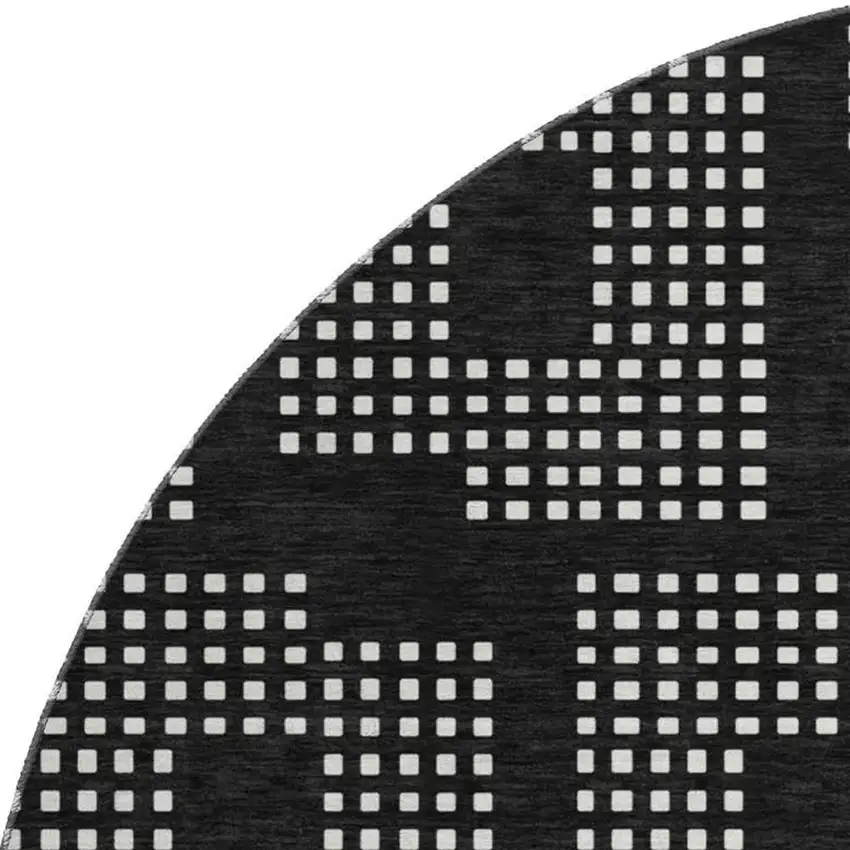 8' Black And Ivory Geometric Washable Round Rug With UV Protection Photo 3