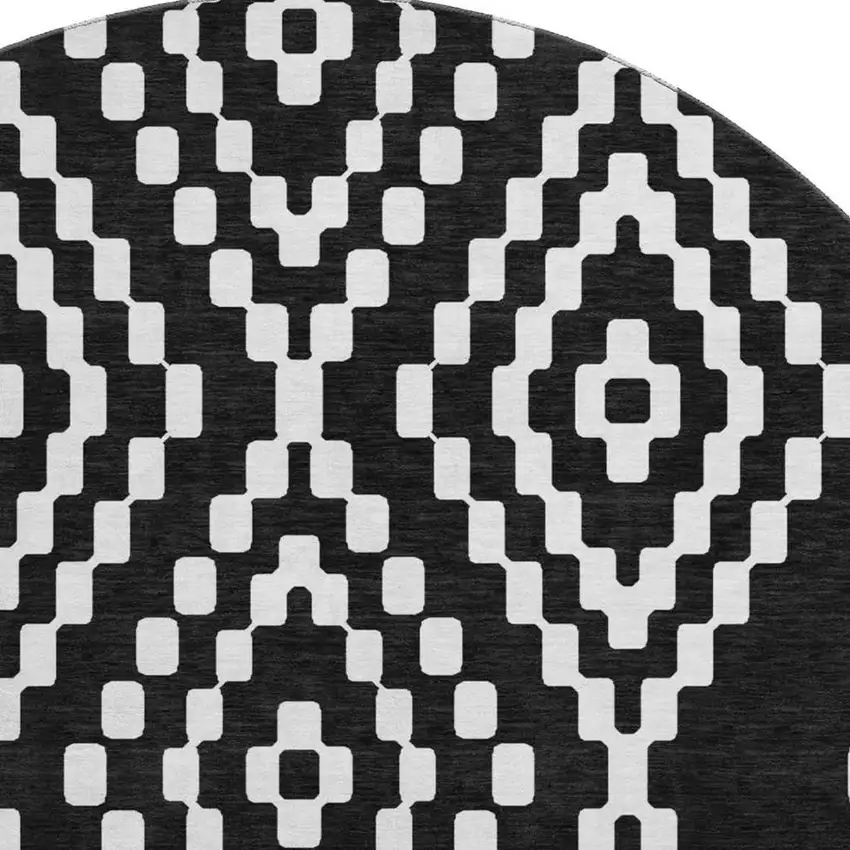 8' Black And Ivory Geometric Washable Round Rug With UV Protection Photo 4