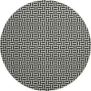 Photo of 8' Black And Ivory Geometric Washable Round Rug With UV Protection