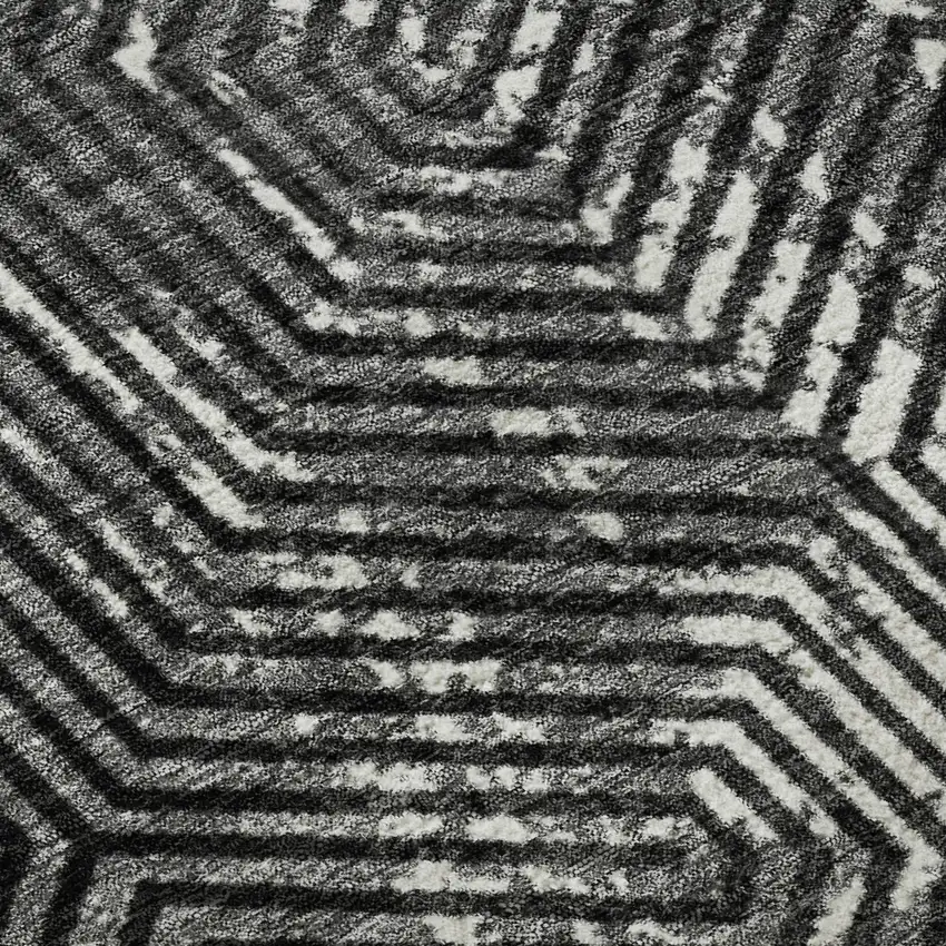 8' Black And Ivory Geometric Washable Round Rug With UV Protection Photo 9