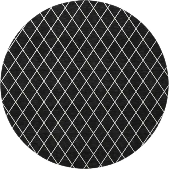 8' Black And Ivory Geometric Washable Round Rug With UV Protection Photo 3