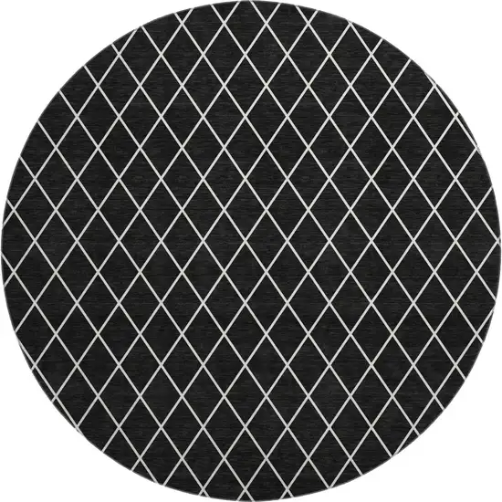 8' Black And Ivory Geometric Washable Round Rug With UV Protection Photo 1